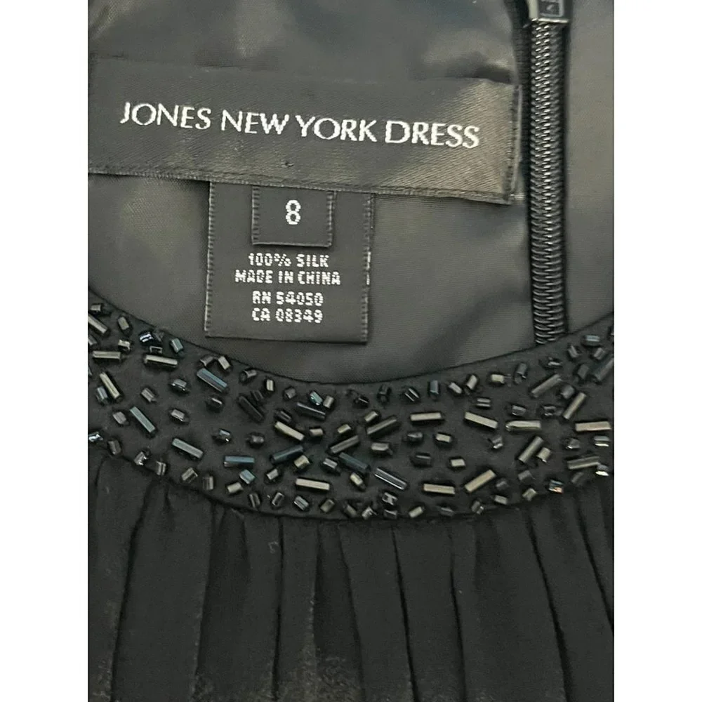 Jones‎ New York Dress Women's Sz 8 Black Formal Midi Beaded 100% Silk Halter
